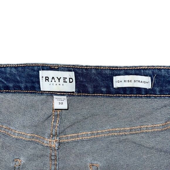 FRAYED Denim High Rise Straight Jeans 32 - Picture 8 of 8